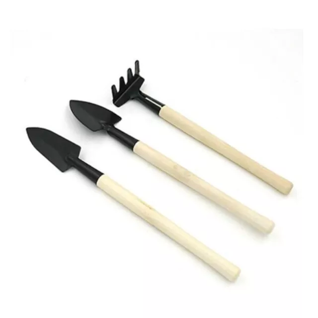 3pcs Mini Plant Garden Gardening Tools Set With Wooden Handle Tool Rake Shovel