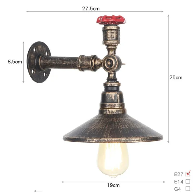 Industrial Steampunk Water Pipe Wall Light Barn Rustic Wall Lamp Sconce Fixture