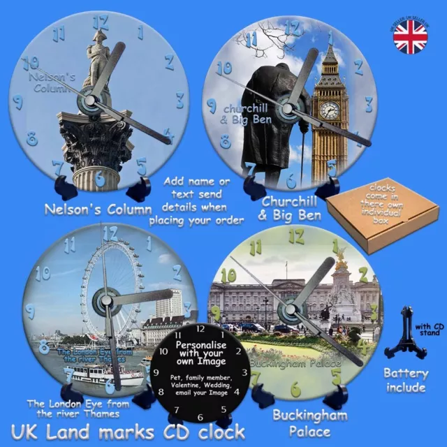 CD clock wall clock UK sites Nelson Churchill the eye add text add name free