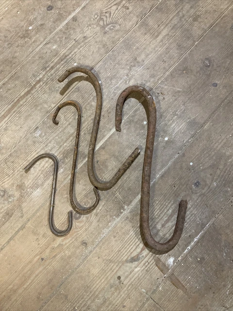 Selection Of Vintage Hand Forged Blacksmith Iron Kitchen Sliding Hook Hangers