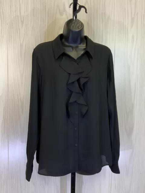 Calvin Klein Ruffle Long Sleeve Button Blouse, Women's Size PXL, NEW MSRP $89