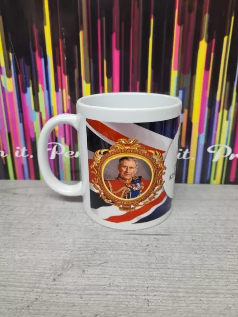 KING CHARLES III ROYAL CORONATION MUG 11 Oz MEMORABILLIA  DOUBLE SIDED BLUE RED