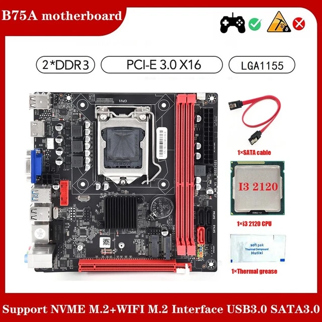 B75A LGA1155 DDR3 Motherboard+I3 2120 CPU+Thermal Grease+SATA Cable