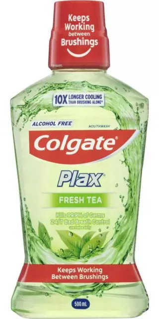 Colgate Plax Fresh Tea Mouthwash 500ml+Alcohol Free Antibacterial Mouthwash