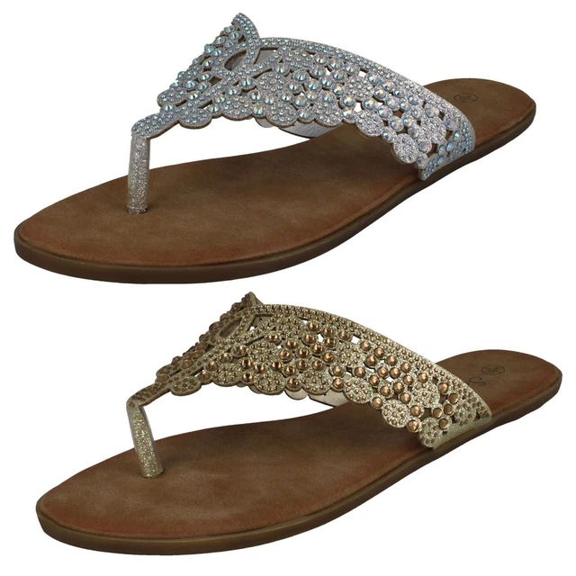 Sandales Brillantes Entre-doigt GEMO - Pointure 38, Talons Plats, Matière Synthétique, Occasion