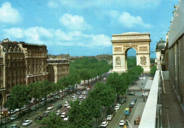 Vintage Postcard The Triumphal Arch & Champs-Elysees Avenue Paris France 1971