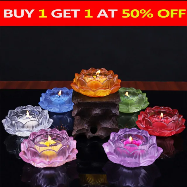 Crystal Glass Lotus Flower Candle Holder Candlestick Rome Decor Craft Tea Light