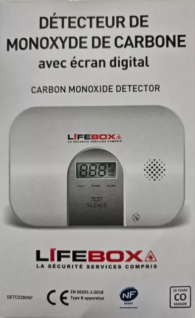 Detecteur De Monoxyde De Carbone Avec Ecran Digital Lifebox
