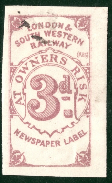 Swr Label GB L&SWR RAILWAY *Newspaper Label* Stamp 3d South Western Mint MM BRW20 ...
