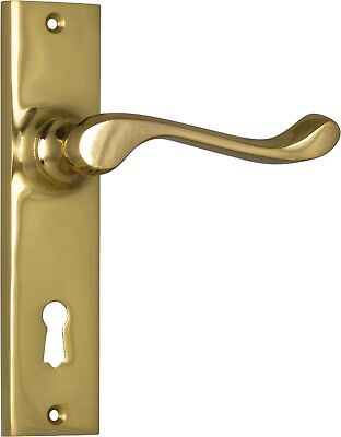 pair of polished brass fremantle lever door handles and backplates,150 x 35 mm 2