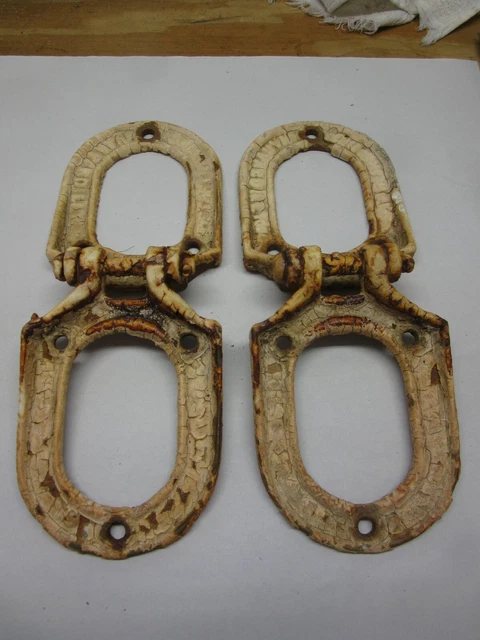 2 Antique Cast Iron Barn Door hinges HHF Co. Harvard Ill.