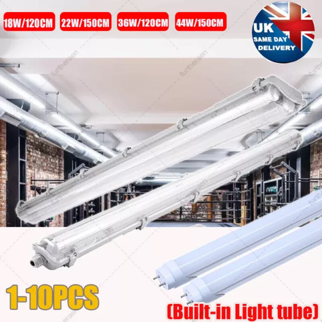 1-10X 5FT IP65 LED Strip Light Batten Tube Light Office Shop Garage Ceiling Lamp