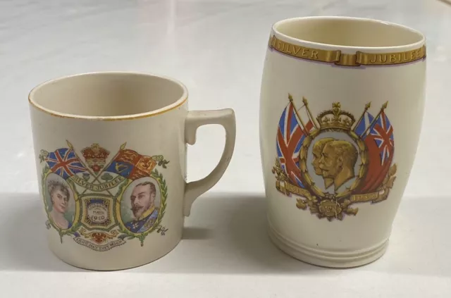 Royal Commemorative Silver Jubilee George V Queen Mary 1910-1935 PAIR of mugs