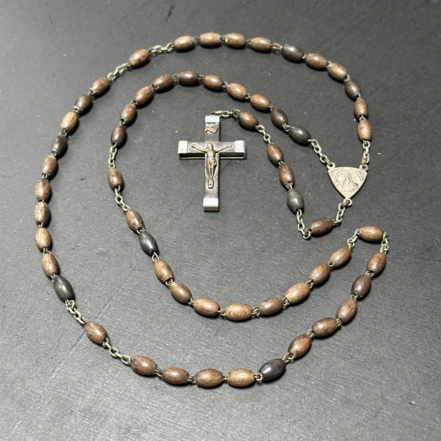 ANCIEN CHAPELET CROIX Reliquaire plaqué argent XXème Cross