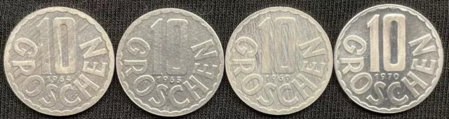 1964, 1965, 1969, 1970 Austria 10 Groschen Proof Coin Lot