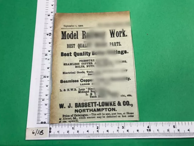 W.J. Bassett-Lowke antique vintage early advert 1902 model railway Northampton