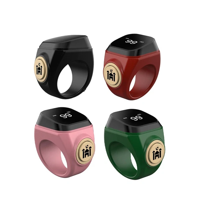 Bague Intelligente Tasbih - Compteur De Prières Numérique - Écran OLED - Rechargeable - Rappels Via Appli - Taille 22 Mm - Noir