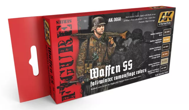 6 X Acrylic Colors "Waffen Ss Winter Camouflage -  Ak Interactive Ak 3050