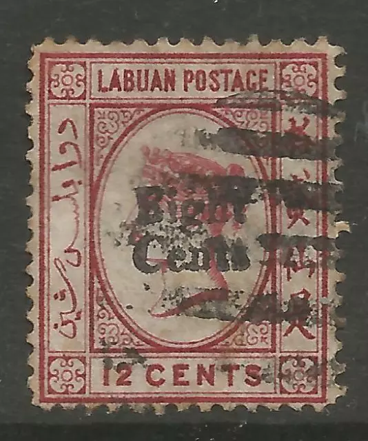 STAMPS-LABUAN. 1881. 8c on 12c Carmine. Type 5 Overprint. SG: 15. Used.