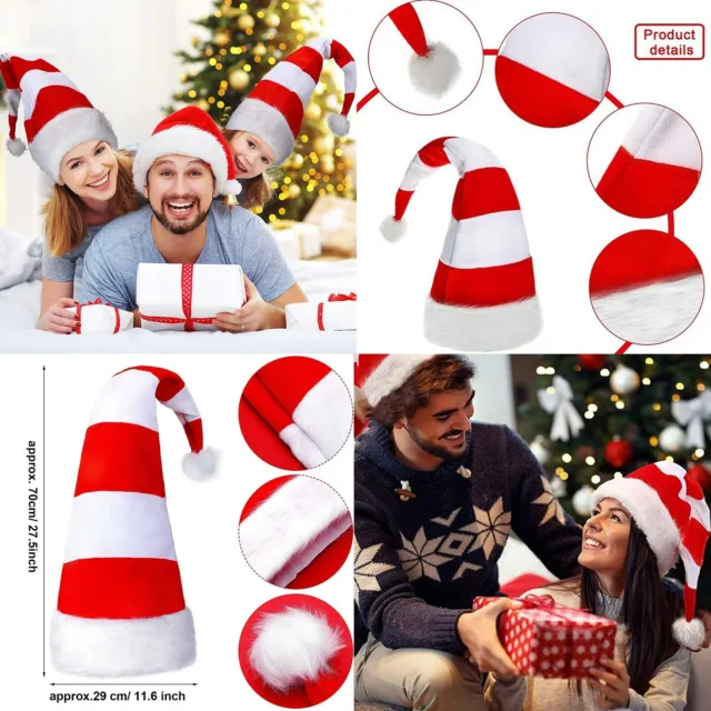 27.5" Long Plush Christmas Hat Xmas Santa Striped Cap Fancy Dress elf Costume