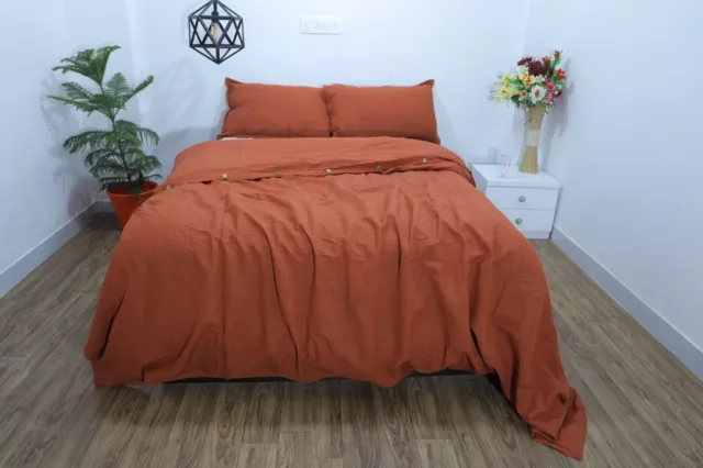 Juego de ropa de cama de algodón naranja quemado cubierta edredón King Queen conjunto de 3 piezas