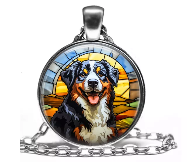 Faux Stained Glass Bernese Mountain Dog Mom Lover Gift Pendant Necklace 24"