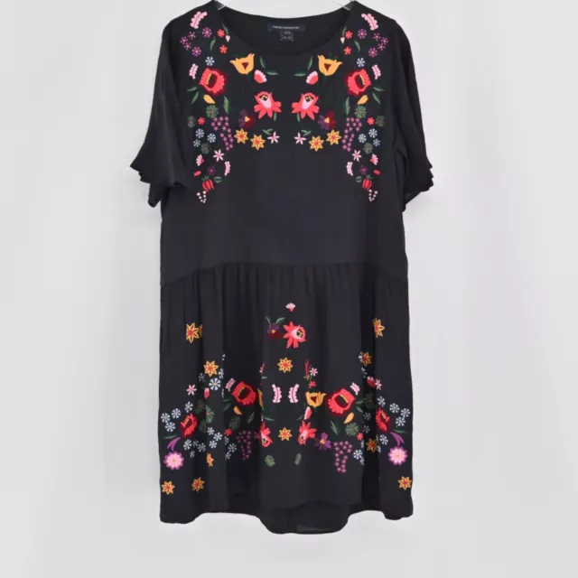 FRENCH CONNECTION Womens Size 12 Alice Drape Dress Black Embroidered Floral Boho 2