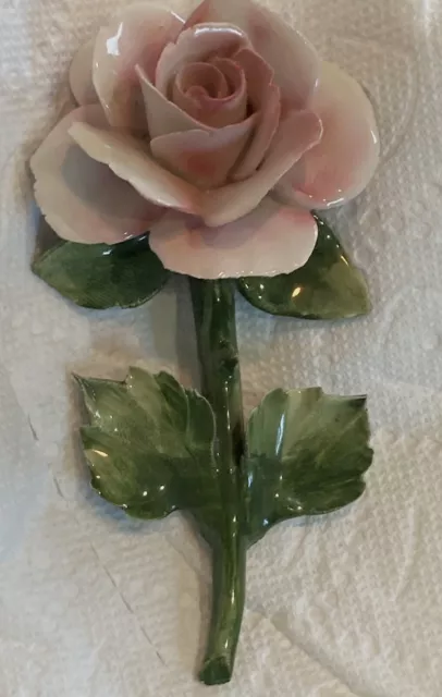 Nouva Capodimonte Pink Open Rose Stemmed Italy Porcelain