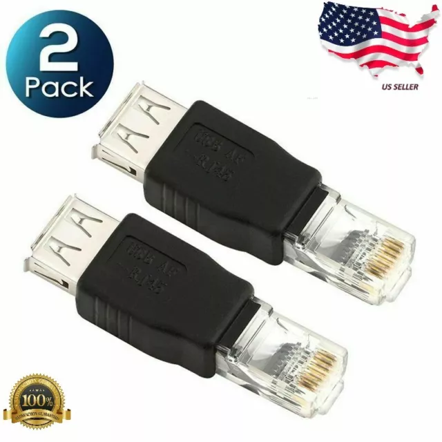 2X RJ45 Male to USB AF A Female Adapter Socket LAN Network Ethernet Router Plug