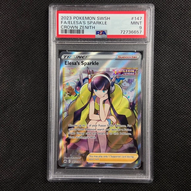 PSA 9 Elsa's Sparkle 147/159 Krone Zenith Pokemon Trainer Karte neuwertig bewertet