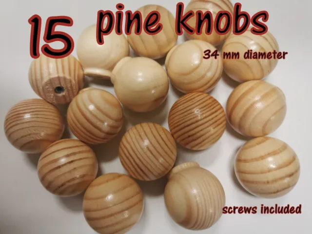 15 boutons en bois poignée porte de cuisine tiroir bois de pin massif 34 mm diamètre rond