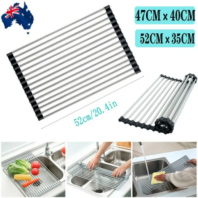 Foldable Silicone Over the sink Dish Drying Rack Roll-Up Drainer Stainless-steel