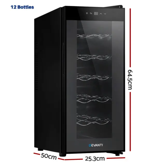 Devanti Wine Cooler 3 Sizes 12 18 or 28 Bottle Rack Storage Fridge Double Glazed 3