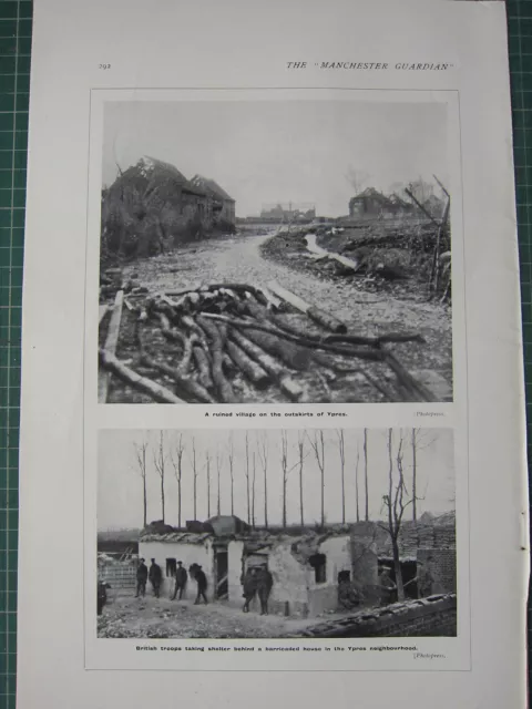 1915 Wwi Ww1 Print ~ Ruined Village Outskirts Ypres British Troops Take Shelter