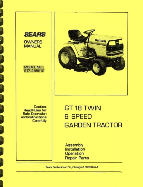 Tractor de jardín Sears GT 18 doble 6 velocidades 917.255910 MANUAL DEL PROPIETARIO