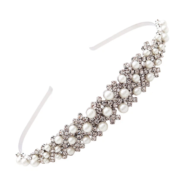 Fasce Per Capelli Invernali Accessorio Per Capelli In Cristallo Di Perle Intrecciate Con Fascia In Strass-Bianca