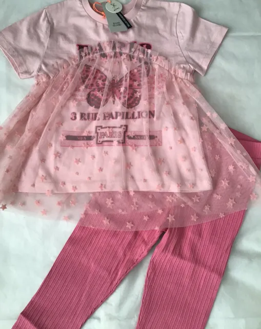 River Island mini ragazze età 18-24 mesi set sovrapposto maglia rosa nuovo con etichette