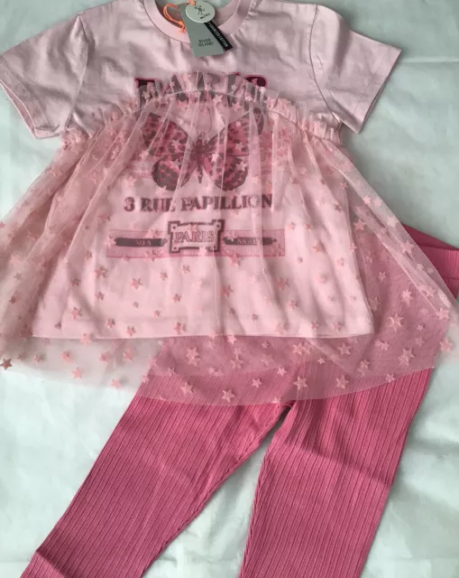 River Island mini ragazze età 18-24 mesi set sovrapposto maglia rosa nuovo con etichette