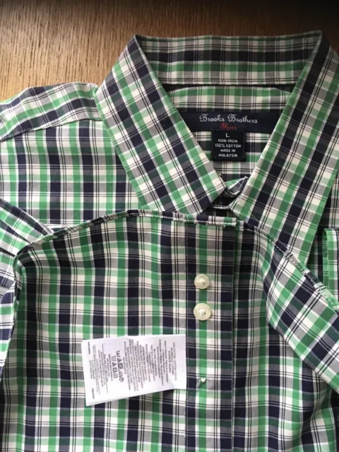 Brooks Brothers Boys Large Non Iron Green Button Up Shirt  EUC Plaid Tartan