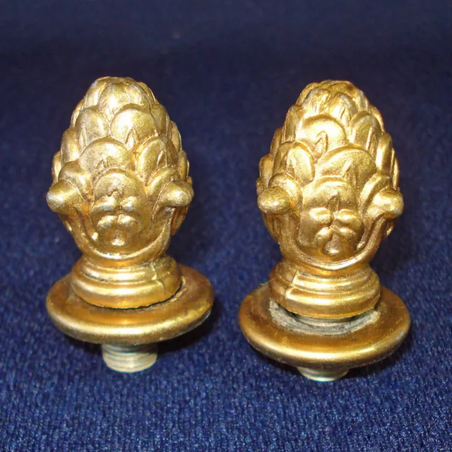 Mid Century Pair Cast Metal Pineapple Light Globe Lamp Finials