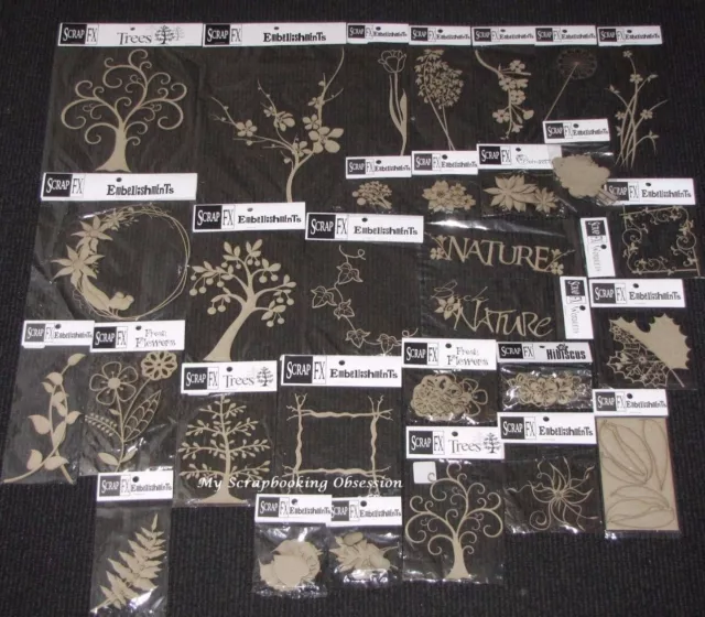SCRAP FX Chipboard 'FLOWERS, LEAVES & TREES' Embellishments Nature (You choose)