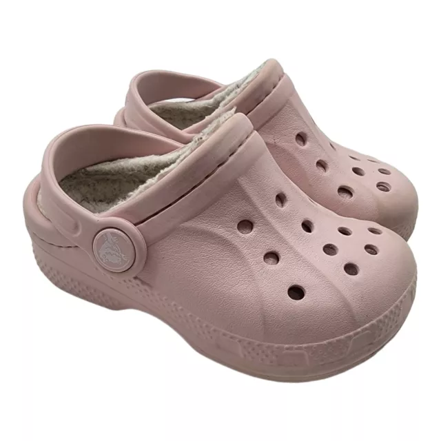 CROCS Kids Classic Faux Fur Lined Clogs Size 6/7 Pink  #16245