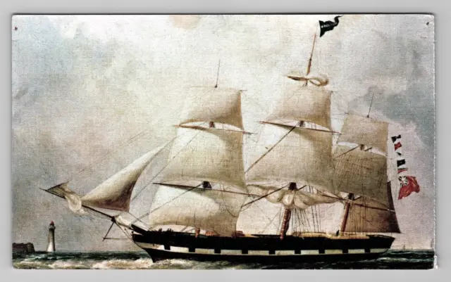 Postcard 4x6 Sailing Ship The Warbler Lighthouse View Painting Walden J Scott