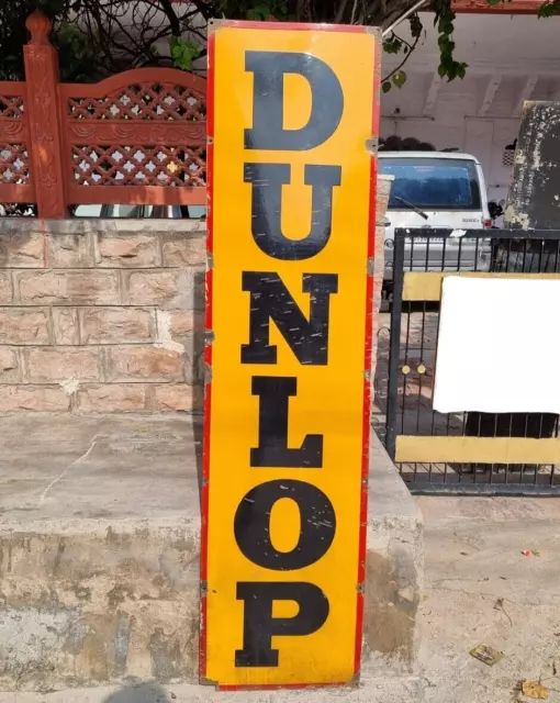 1920's Old Antique Vintage Rare Dunlop Tyres Porcelain Enamel Sign Board 6 FEET