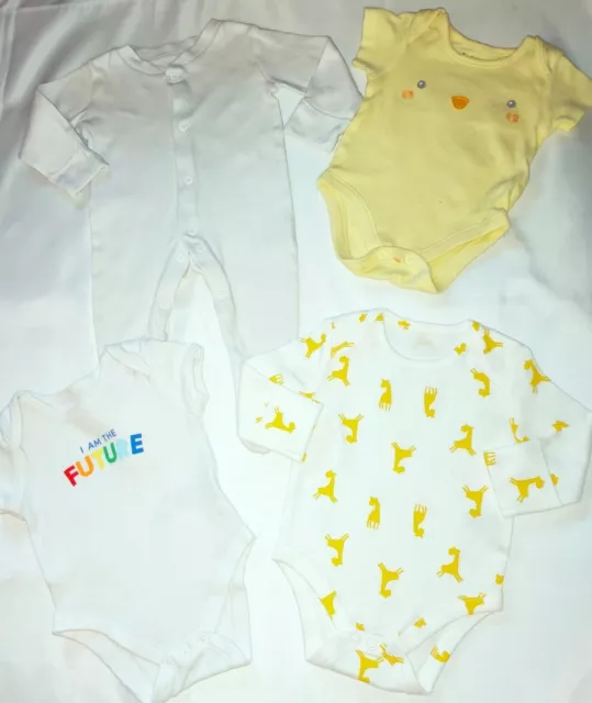 Baby Bundle 0-3 Months 2 X Bodysuits Vests 2 X Sleepsuits Babygros White Cotton