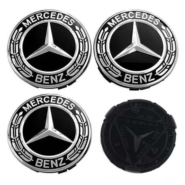 LOT 4 Cache Moyeu 75mm New Black Pour Mercedes Logo Emblème Jante Centre De Roue