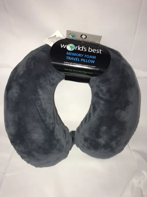 World's Best Cushion/Soft Memory Foam Neck Pillow, Gray Pack of 1 NEW