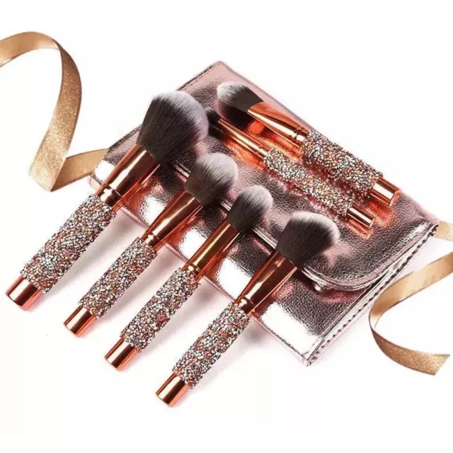 Luxury Crystal Diamanté rose gold MakeUp Brush Set Of 10 Blush Foundation Eye