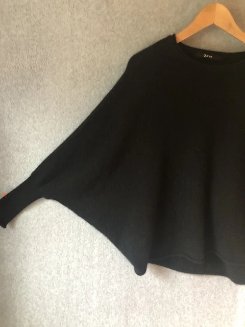 Quince 100% Cashmere Sweater Black Batwing Pullover Lagenlook Poncho One Size