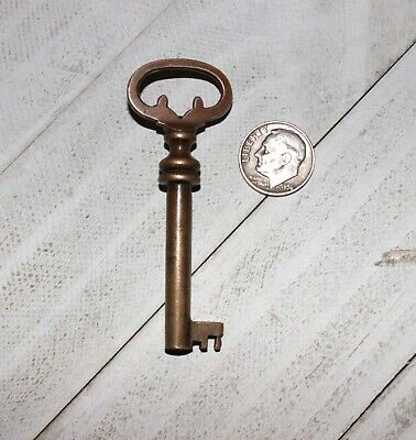 Genuine Vtg Antique Old Brass Barrel Ornate Bow Skeleton Key for furniture lock